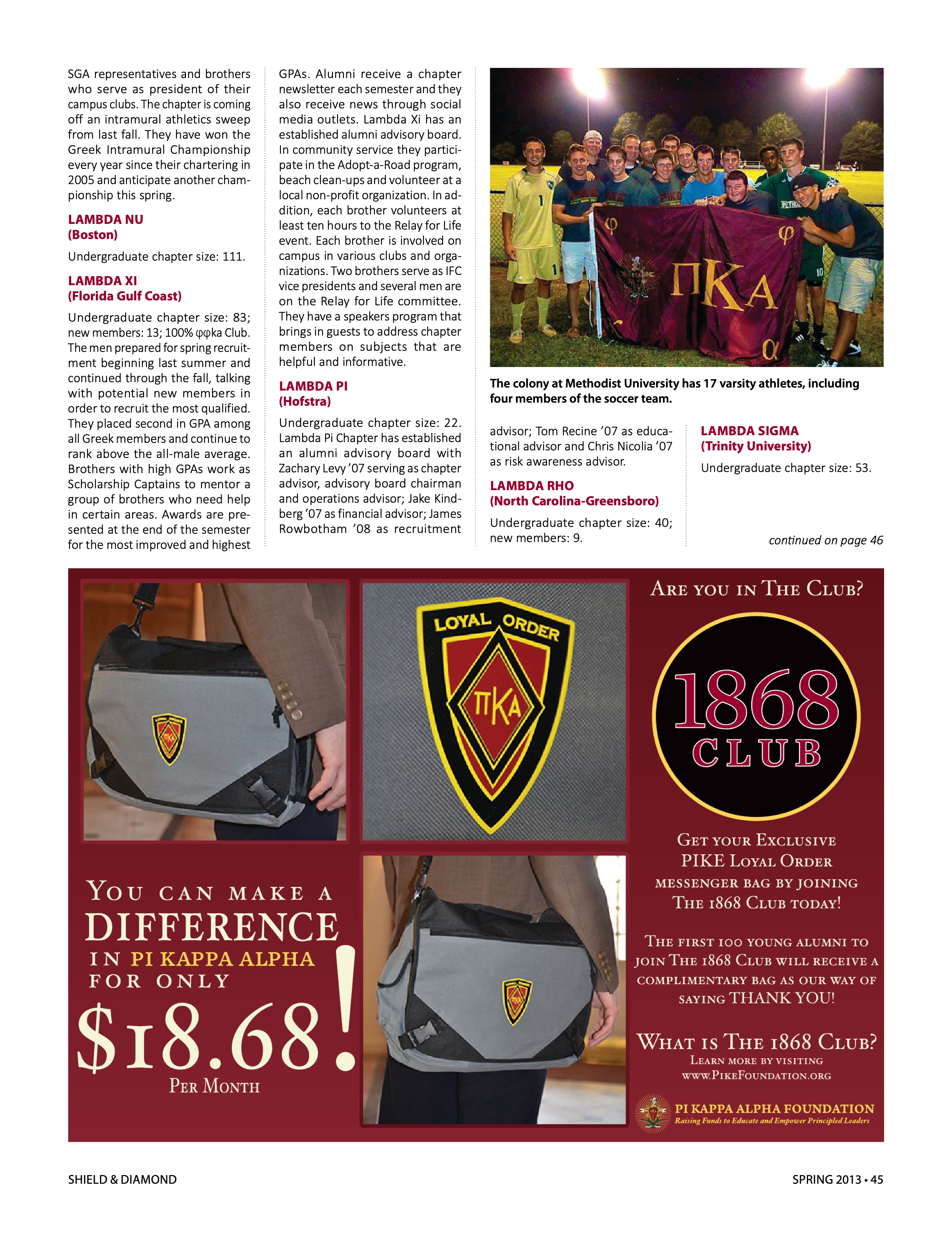 Loyal Order Pi Kappa Alpha, Spring 2013